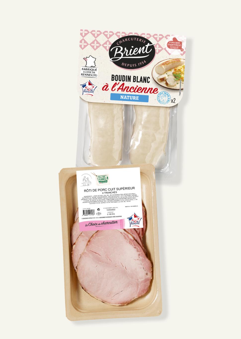 Les produits phares de Brient : le boudin blanc nature et le rôti cuit Les produits phares de Brient : le boudin blanc nature et le rôti cuit